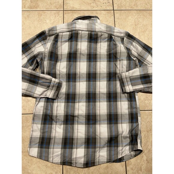 Eddie Bauer Shirt Mens L Tall Travex Flannel Grey Blue Plaid Button Up Casual - Picture 4 of 8